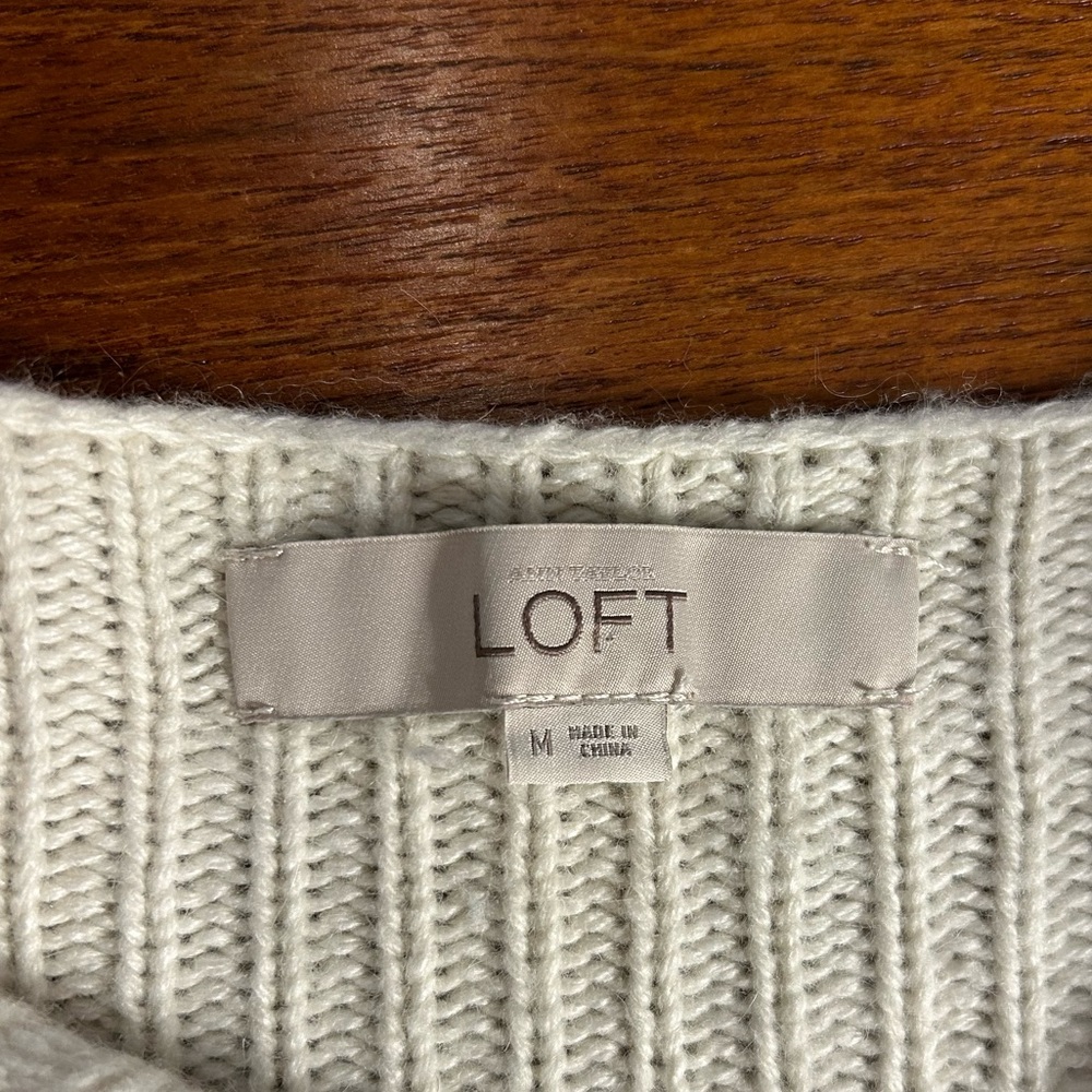 Ann Taylor Loft Cable-knit Pullover Sweater in Ivory/Cream (soft wool blend) - Picture 10 of 12